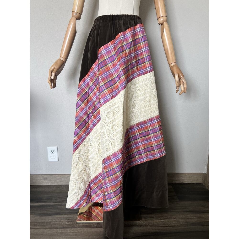 Vintage Chessa Davis Womens Maxi Skirt Velvet Lace Quilted Cottagecore Boho S/M - Picture 3 of 16